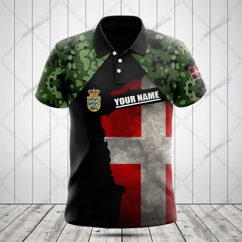 Nome personalizzato Danimarca Bandiera Camouflage POLO Camicie Estate Casual Moda uomo Manica corta Pullover Abbigliamento sportivo per ragazzi ad asciugatura rapida
