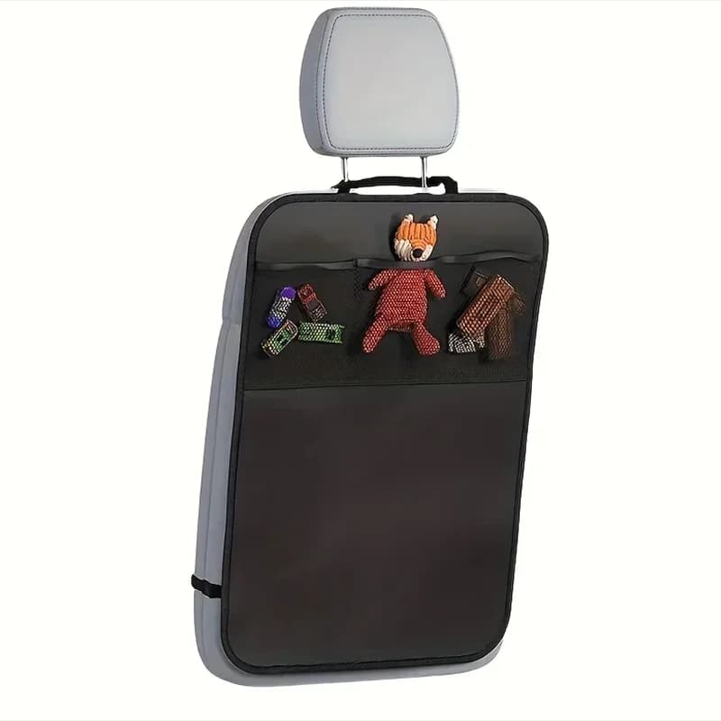 Coprisedile Nero per Bambini con 3 Tasche Portaoggetti, Protezione Impermeabile per Sedile Posteriore, Tappetini Protettivi per Auto