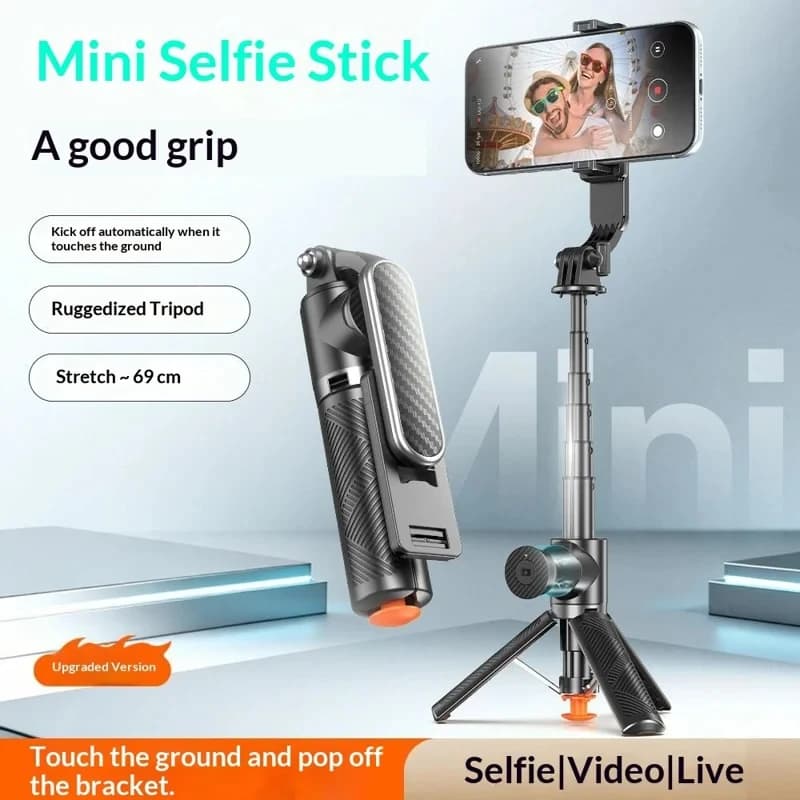 T01 Mini Selfie Stick 69cm Treppiede Estensibile con Telecomando Bluetooth Compatibile e Supporto per Telefono per Fotografia