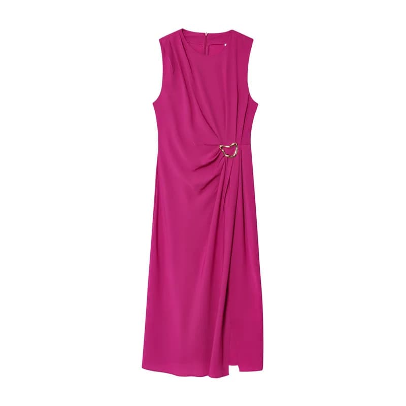 Abito senza maniche con fibbia decorativa slim fit alla moda di fascia alta da donna