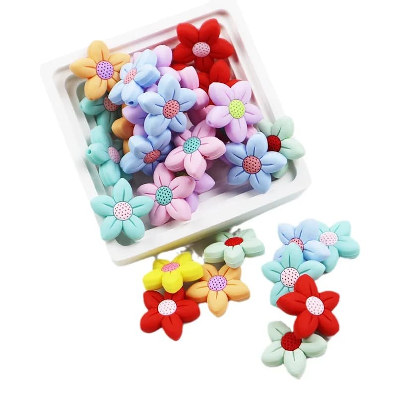 20 pezzi fiori perline in silicone mini perline di messa a fuoco per penne perline per massaggiagengive in silicone per uso alimentare gioielli fai da te accessori per catena ciuccio