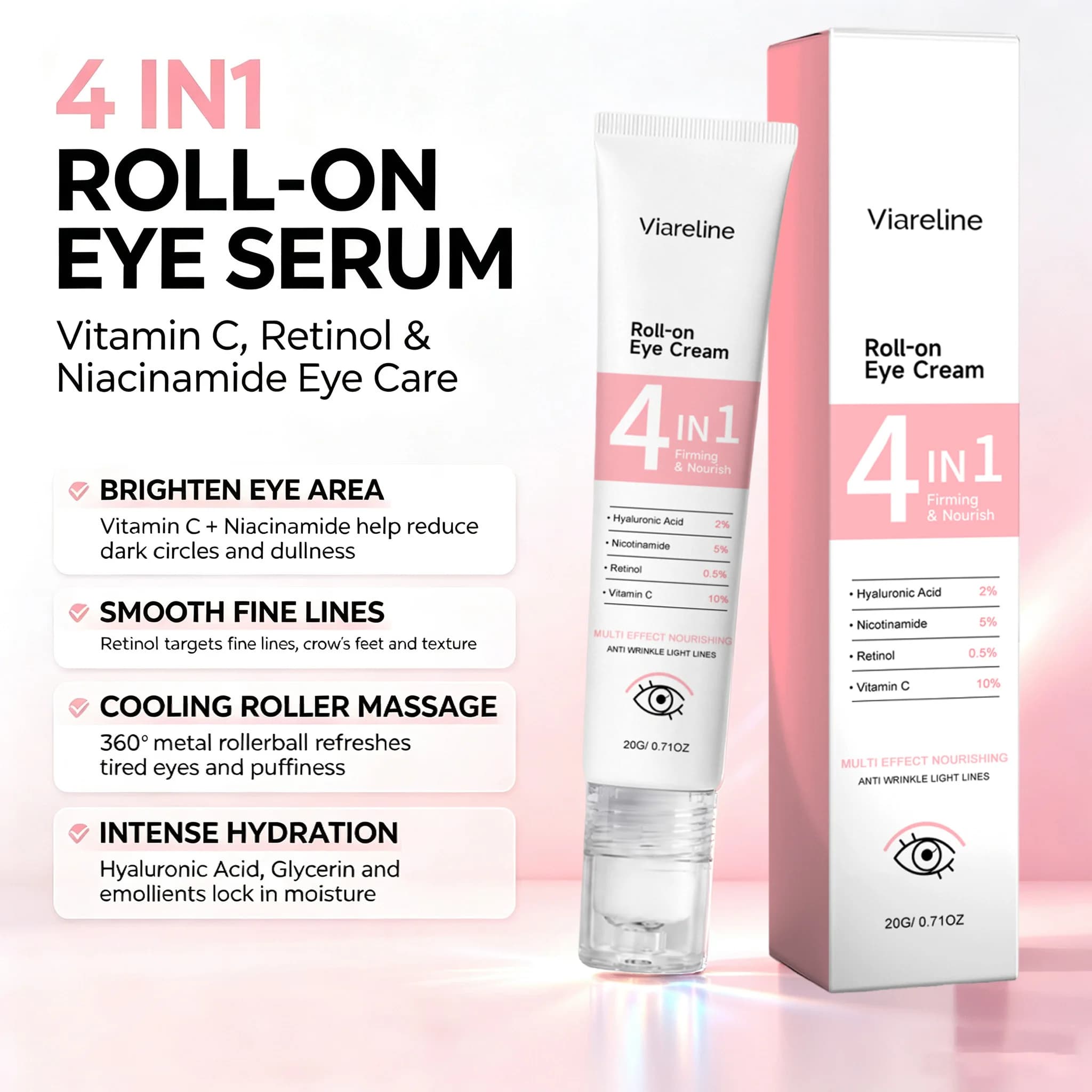 4 IN1 Roll-on Firming Eye Serum Anti Dark Circles Eyes Bags Retinol Anti-Wrinkle Firming Moisturizing Eye Serum Skin Care