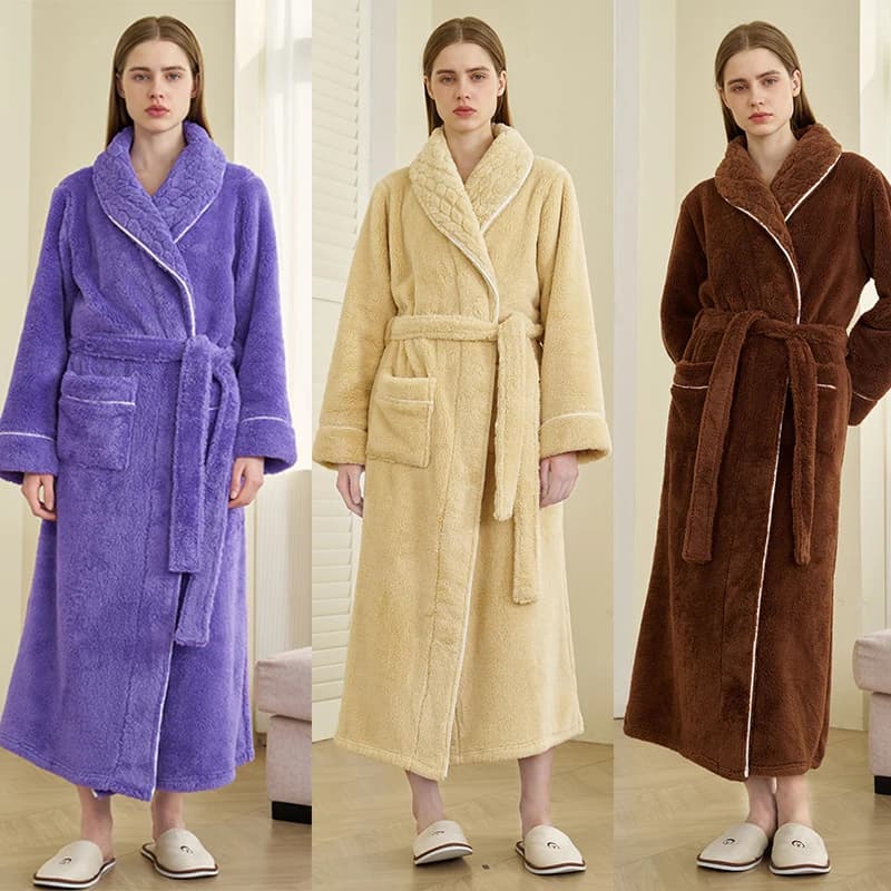 Addensare Coral Fleece Women's Long Bathrobe Hot Clothing For Men's Home Large Nightwear Cosy Plush Dress Winter Nightwear