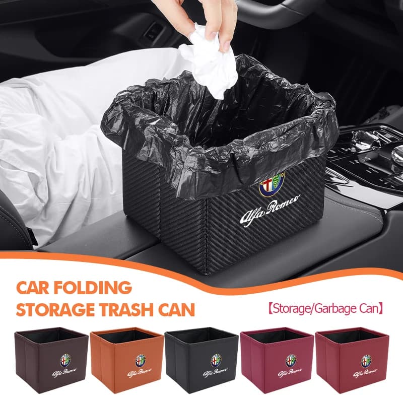 Car Trash Can Garbage Box Foldable Waste Basket Drink Storage For Alfa Romeo GT Stelvio F1 Brera Volante Tonale Gloria Disco
