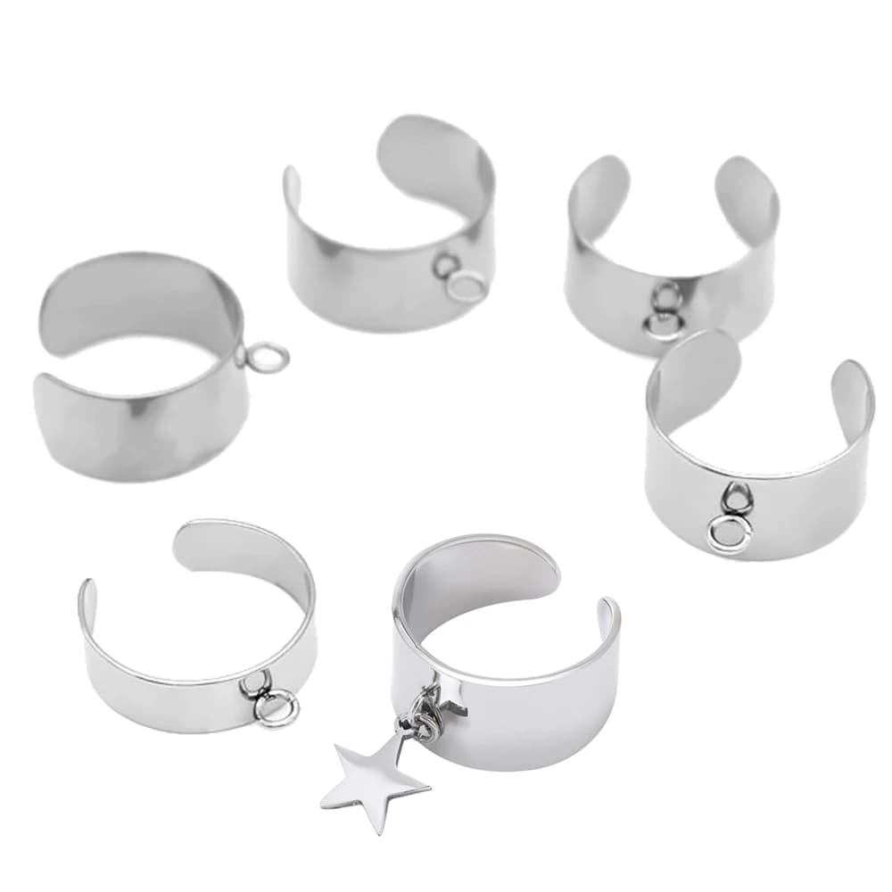 5pcs/lot Stainless Steel Wide Adjustable Band Rings Cuff Open Base Settings for DIY Punk Finger Pendant Jewelry Making Supplies