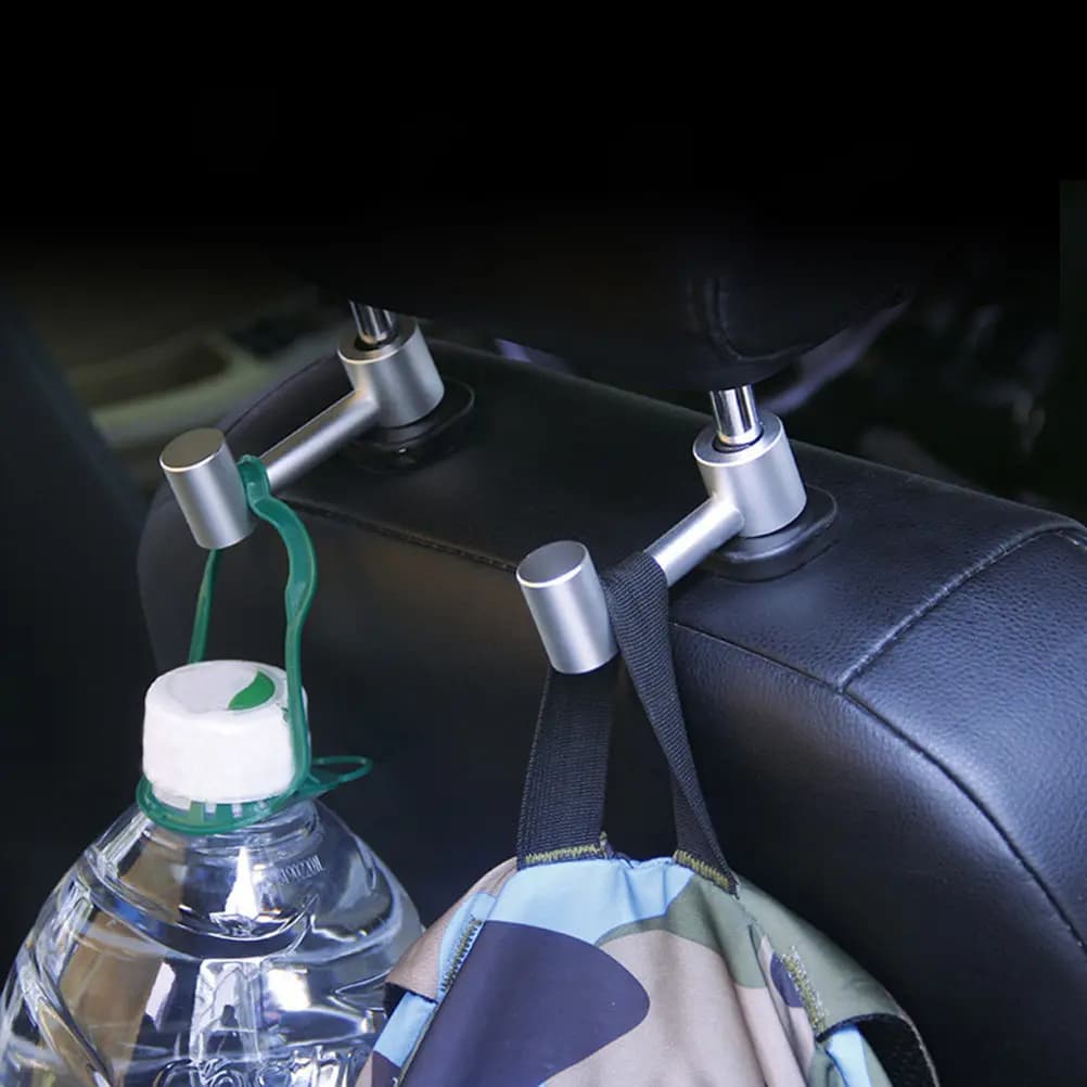 Hooks Truck Organizer Car Bag Holder Clothes Purse Hanger for Handbag Seat Storage Silver Back