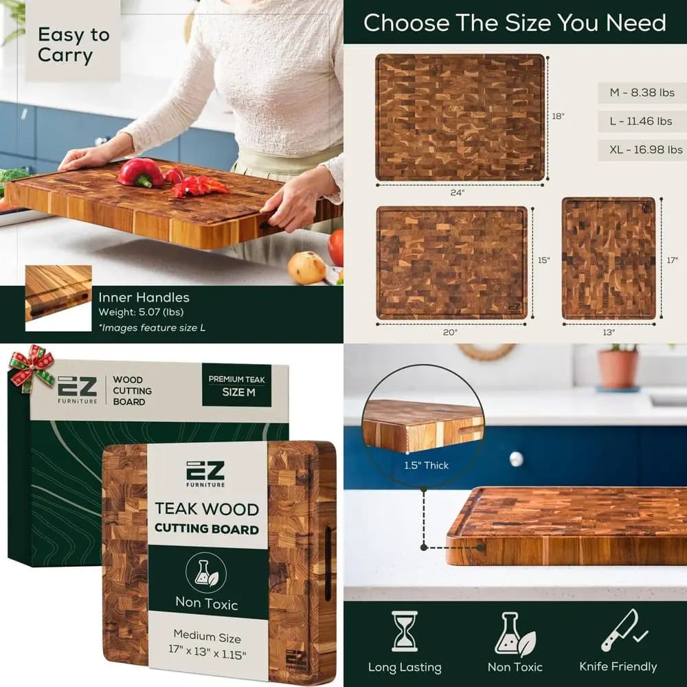 Luxury cutter with teak wood veins with juice groove, ideal Christmas gift, suitable for knives, 17x13x1,5, 8,38 pounds