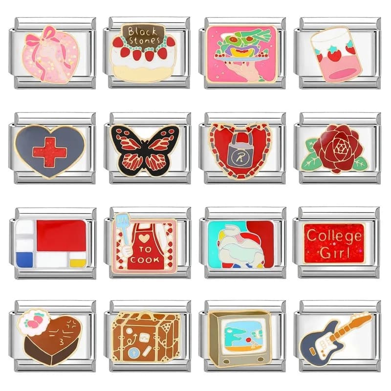 Y2K Punk Sweet Cake Lock Cuore Ciondoli italiani Link Fit Bracciale in acciaio inossidabile da 9 mm che realizza gioielli fai da te per donne e ragazze