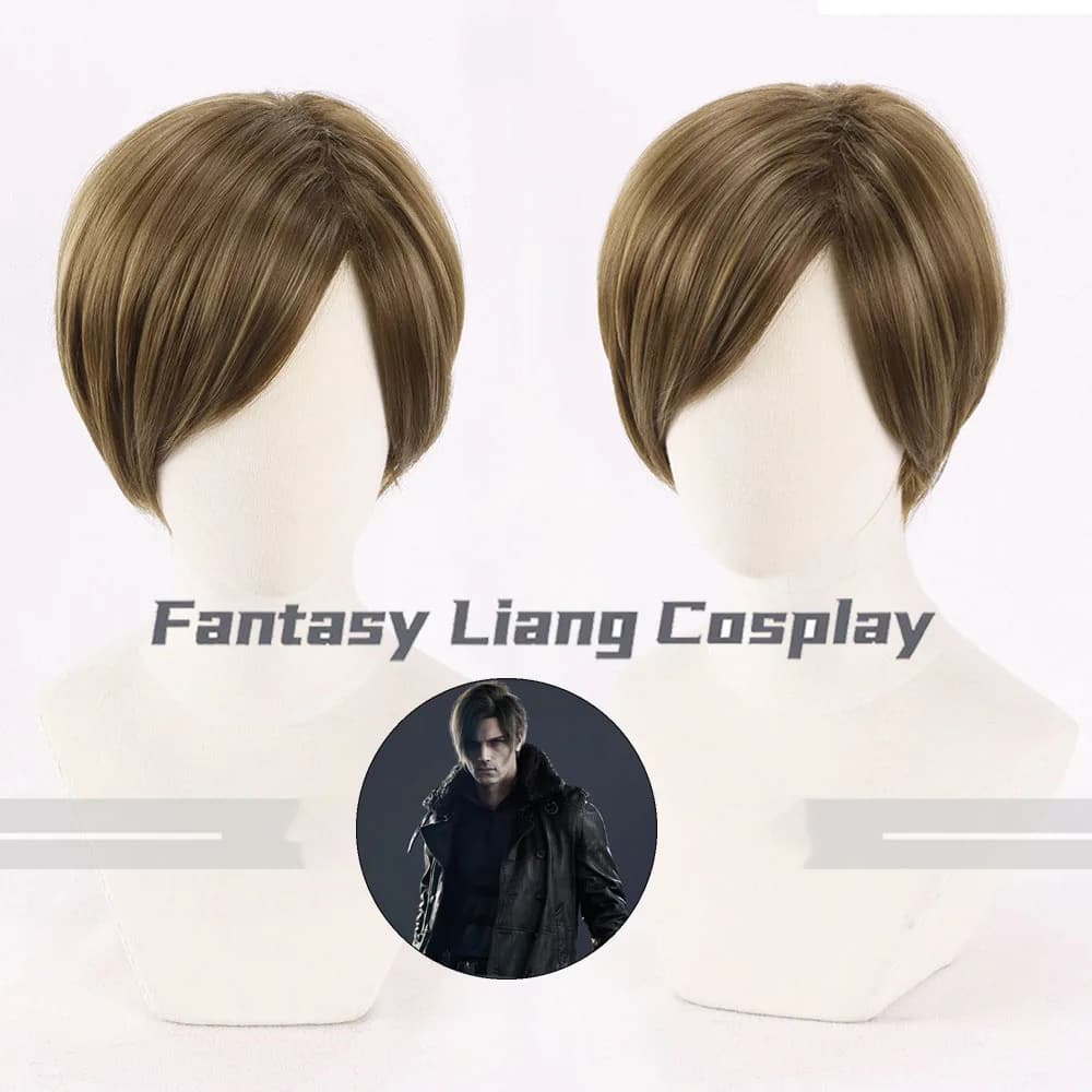 Parrucca cosplay Anime Leon colore Ash Milk Tea per uomo, per Halloween, carnevale, feste, Natale, giochi di ruolo