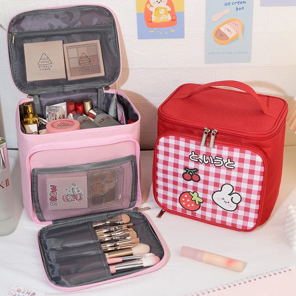 Borsa per il trucco Kawaii del fumetto Borsa da viaggio portatile per il lavaggio Borsa da toilette grande Scatola di immagazzinaggio enorme Organizzatore di borse per cosmetici