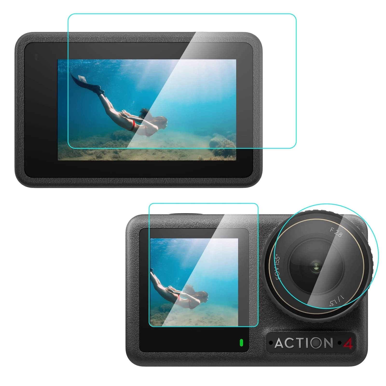 PULUZ 3-in-1 lente schermo anteriore e posteriore pellicola antideflagrante in vetro temperato per la protezione dello schermo DJI Osmo Action 4