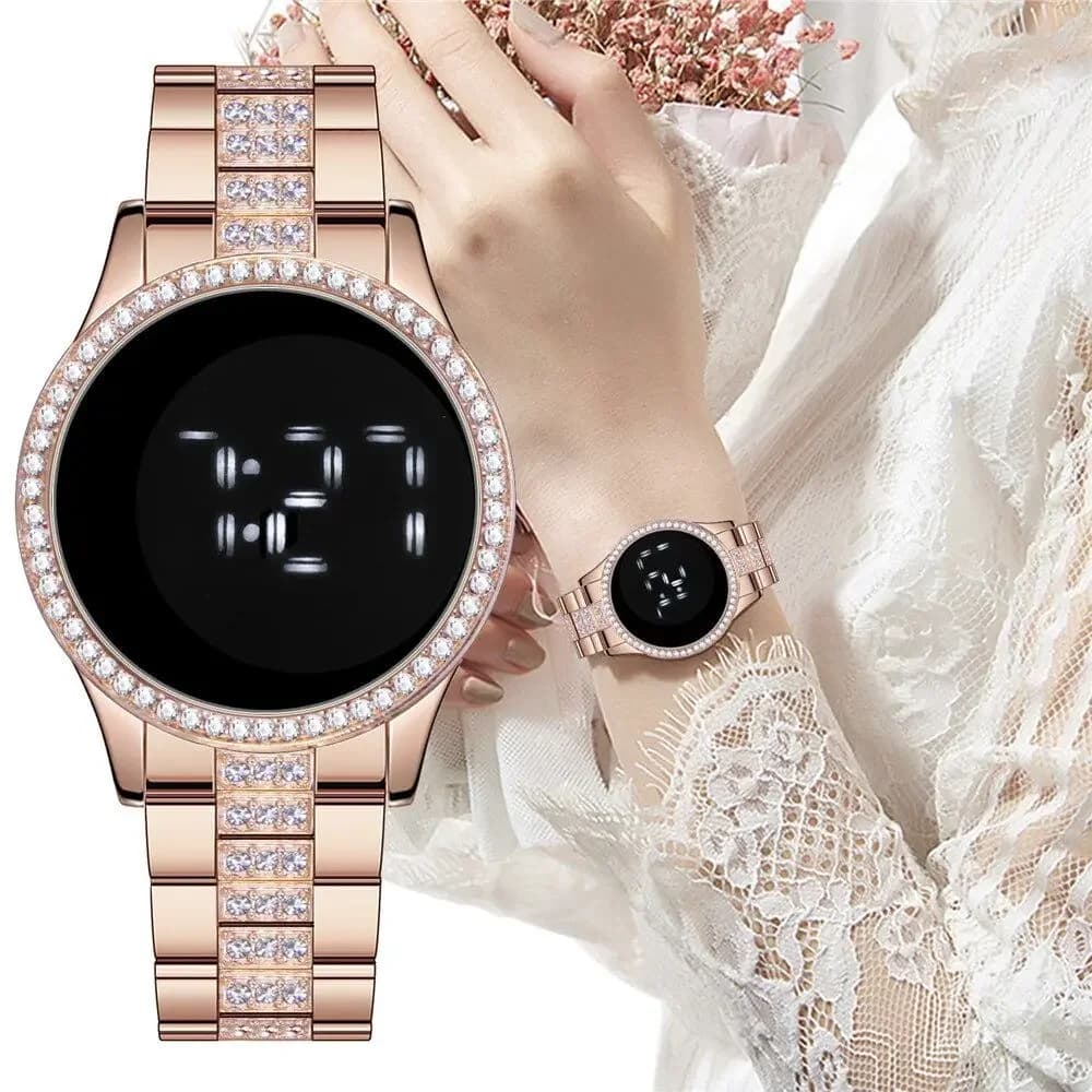 Women's Luxury LED Digital Watches Quartz watch LED with stainless steel dial set with diamonds Relogio Feminino