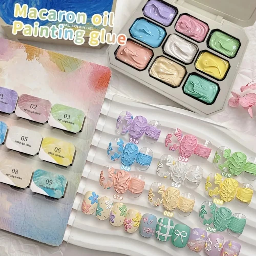 Set Completo di Gel per Unghie Effetto Pittura a Olio Macaron 9 Colori - Gel per Unghie Effetto Pittura a Olio Macaron, Smalto Gel Senza Residui, Colori Vibranti