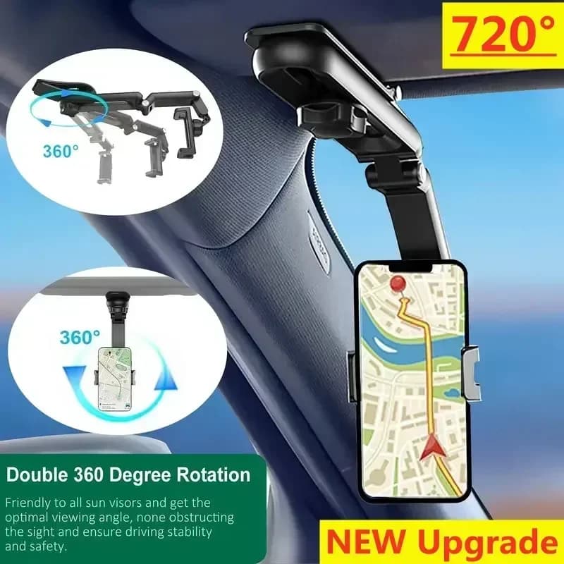 720 ° Supporto per telefono per auto con visiera parasole rotante Supporto per supporto per auto universale Navigazione GPS Clip per cellulare Supporto per staffa per telefono cellulare in auto
