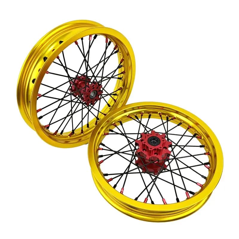 Set Wheels 14*2.15 for Light Bee with CNC hubs 6082 T6, Golden Wheels and Offroad Electric Motorcycle Rays