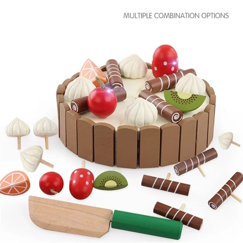 Giocattoli da cucina per bambini in legno Fai finta di giocattoli Taglio di torte Gioca al cibo Giocattoli per bambini Giocattoli da cucina di frutta in legno per interessi di compleanno per bambini