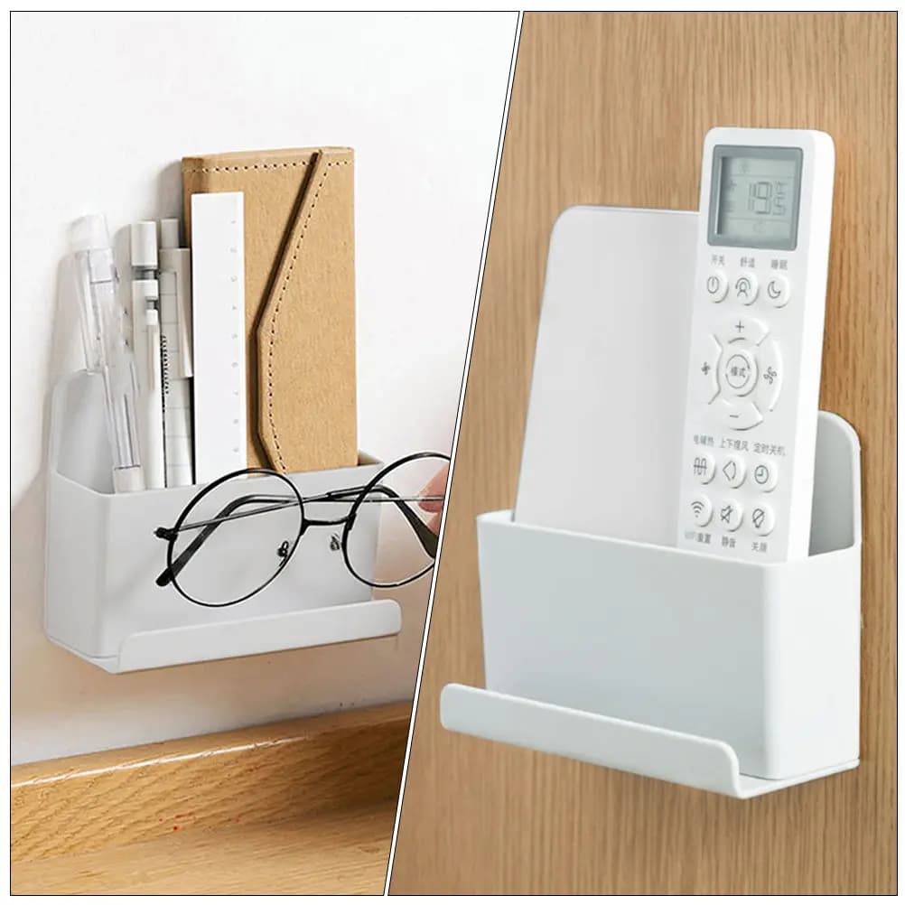 2Pcs Wall Mounted Remote Control Organizer Adhesive Storage Box Bedroom Floating Shelves Phone Holder Cable Management Rack