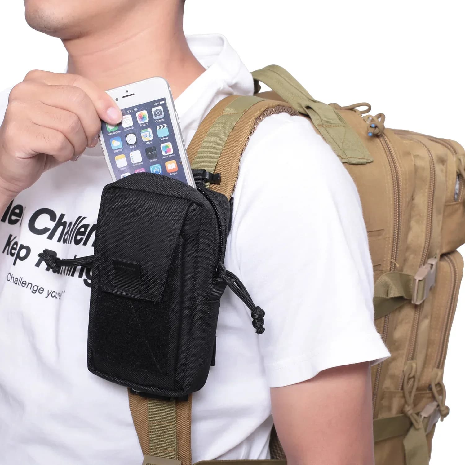 Backpack Molle Bag with Neck Strap Phone Door Outdoor Sports Running Campsite Hiking Hunting Accessories Organizer Toolbox EDC