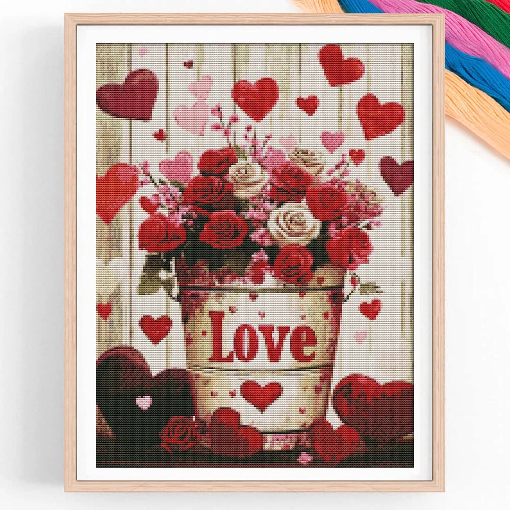 DIY Cross Stitch Rose Barrel Love Complete Kit Embroidery Animal Unique Valentine's Day Gift Modern Home Decor