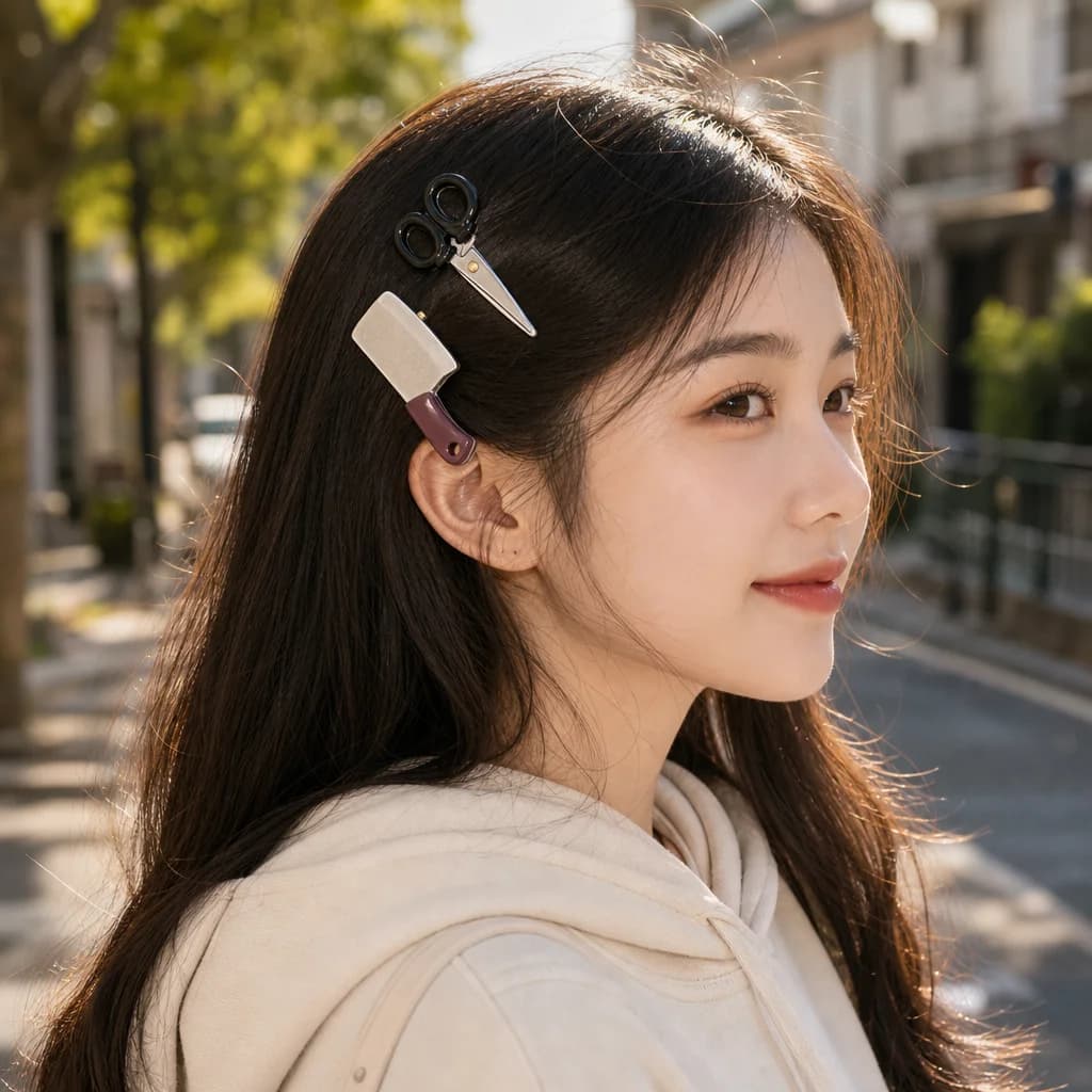 4Pcs Funny Novelty Shaped Hair Barrettes Scissors Kitchen Knife Bulb Design Side Bang Hair Clips Women Hair Accessories