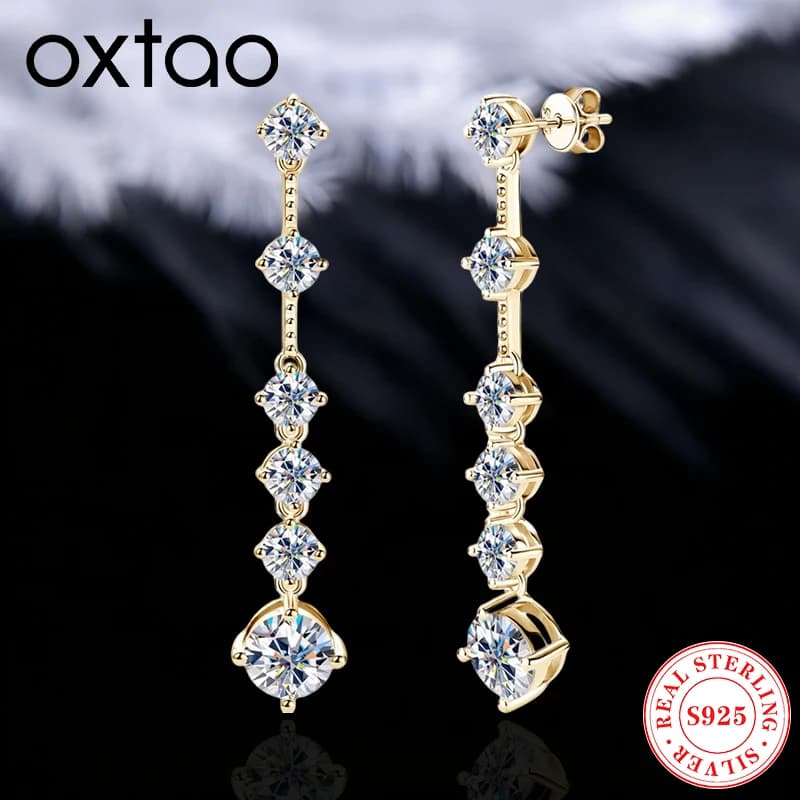 OXTAO Orecchini pendenti da donna con nappe lunghe D VVS1 Moissanite per la fidanzata, regalo per la festa della mamma, gioielli di lusso in argento sterling 925
