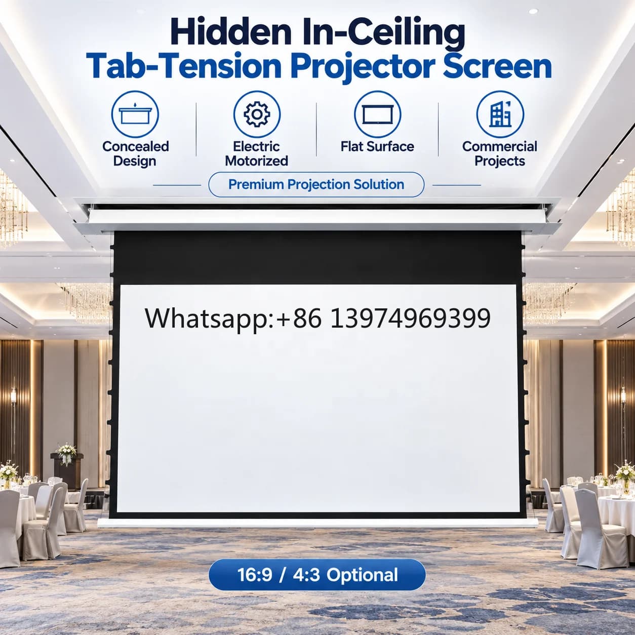 Large Format Cinema Projector Screen 150 Inch Electric Tab Tensioned Projection Screen Manufacturer