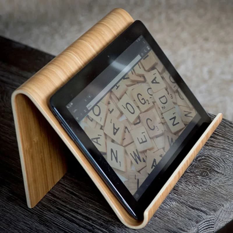 Staffa di supporto per telefono universale per tablet PC multifunzionale in legno di bambù per iPad Staffa di supporto per linguetta Samsung Desktop domestico