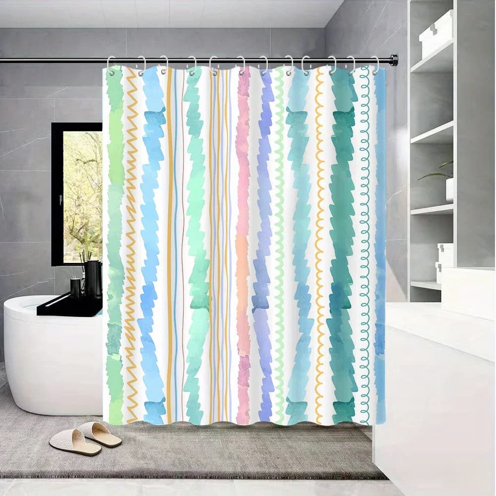 Tenda da doccia primaverile - Stampa digitale, striscia irregolare dipinta a mano, impermeabile, decorazione divisoria per bagno e WC, 1 pezzo