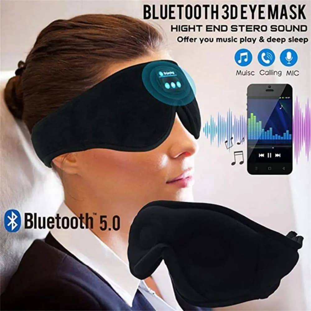 3D Stereo Wireless Super Soft Eye Mask with Bluetooth 5.0, Sleeping Headphones with Musical Reproduction and Integrated HD Speaker, Apple Band