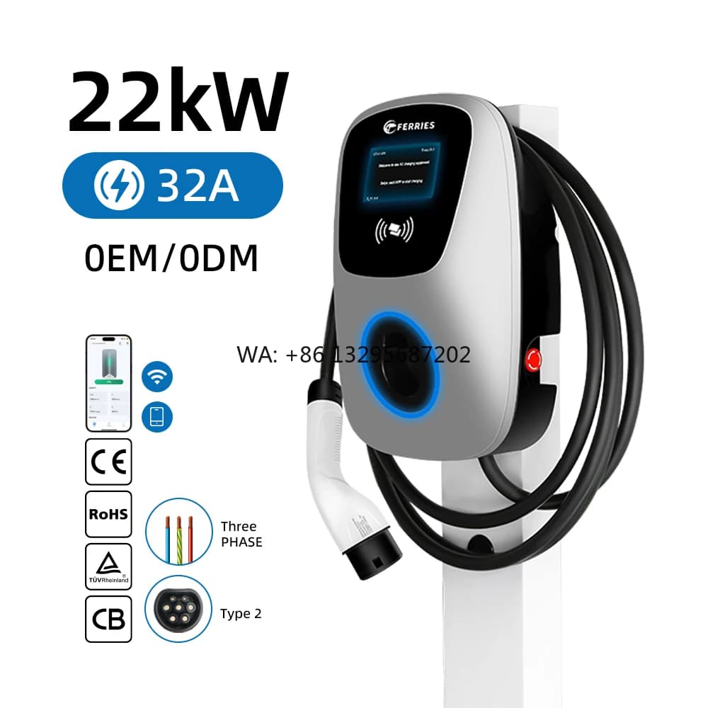 EV Wall Charger Type 2 22kW 32A 230V Level 2 with 4G, WiFi, Bluetooth, Plug&Charge, Intelligent Electric Car Charging Station