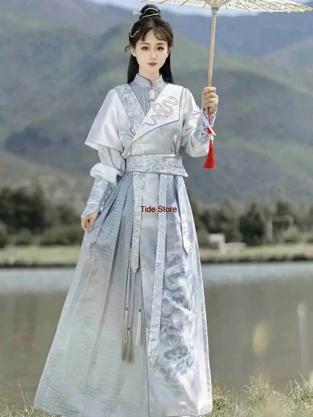 Hanfu Dress Improved with Silver Snake Legend With Wrist Guards Set For Men And Women Beautiful Antique Hero style costume New