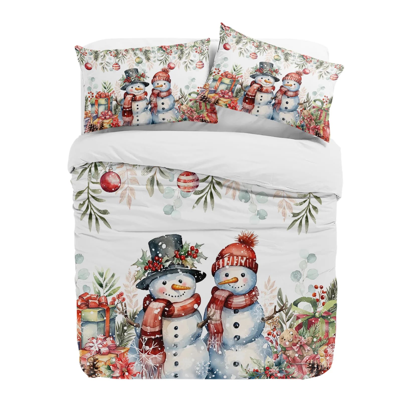 Christmas Poinsettia Ball Abete Leaves Snow shoe 3 pieces Bed linen set for double bed Textiles for the house Copripiumino Copripiumino Federa