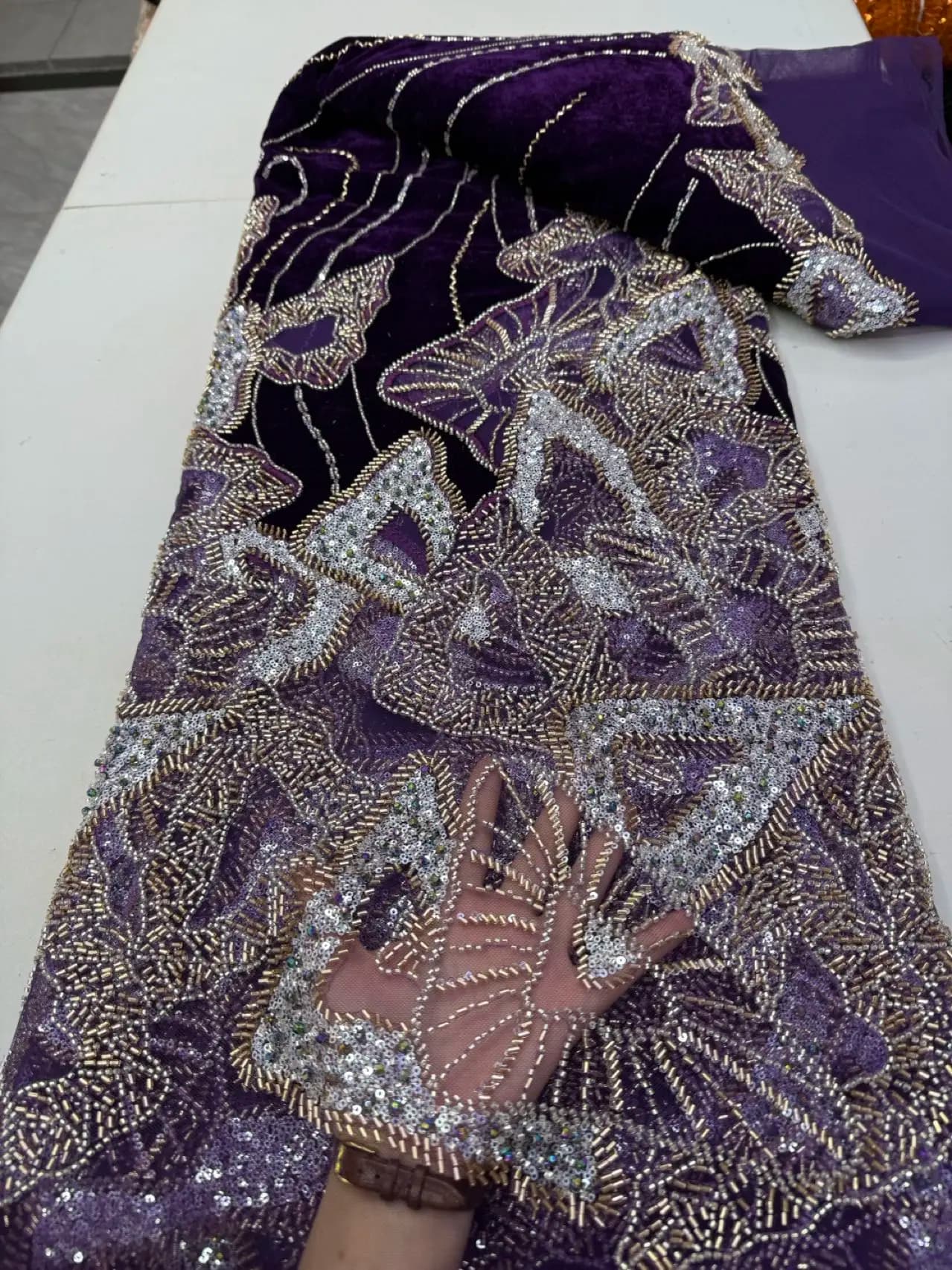 2026 African Nigerian High-Quality Sequins Tulle Lace Fabric for Prom Dresses Beads Embroidery Sewing Net Cloth 5Yard JY546
