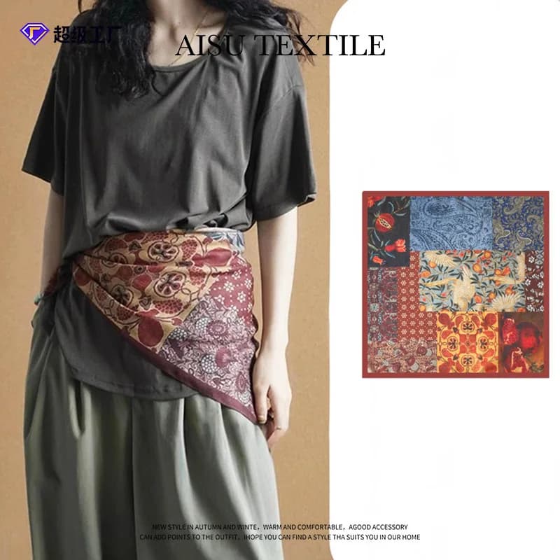 Retro Oil Paint Cotton Linen Headband Silk Small Square Scarf Women Thin Design Waist Decorative Scarf Headband Headscarf 4w923