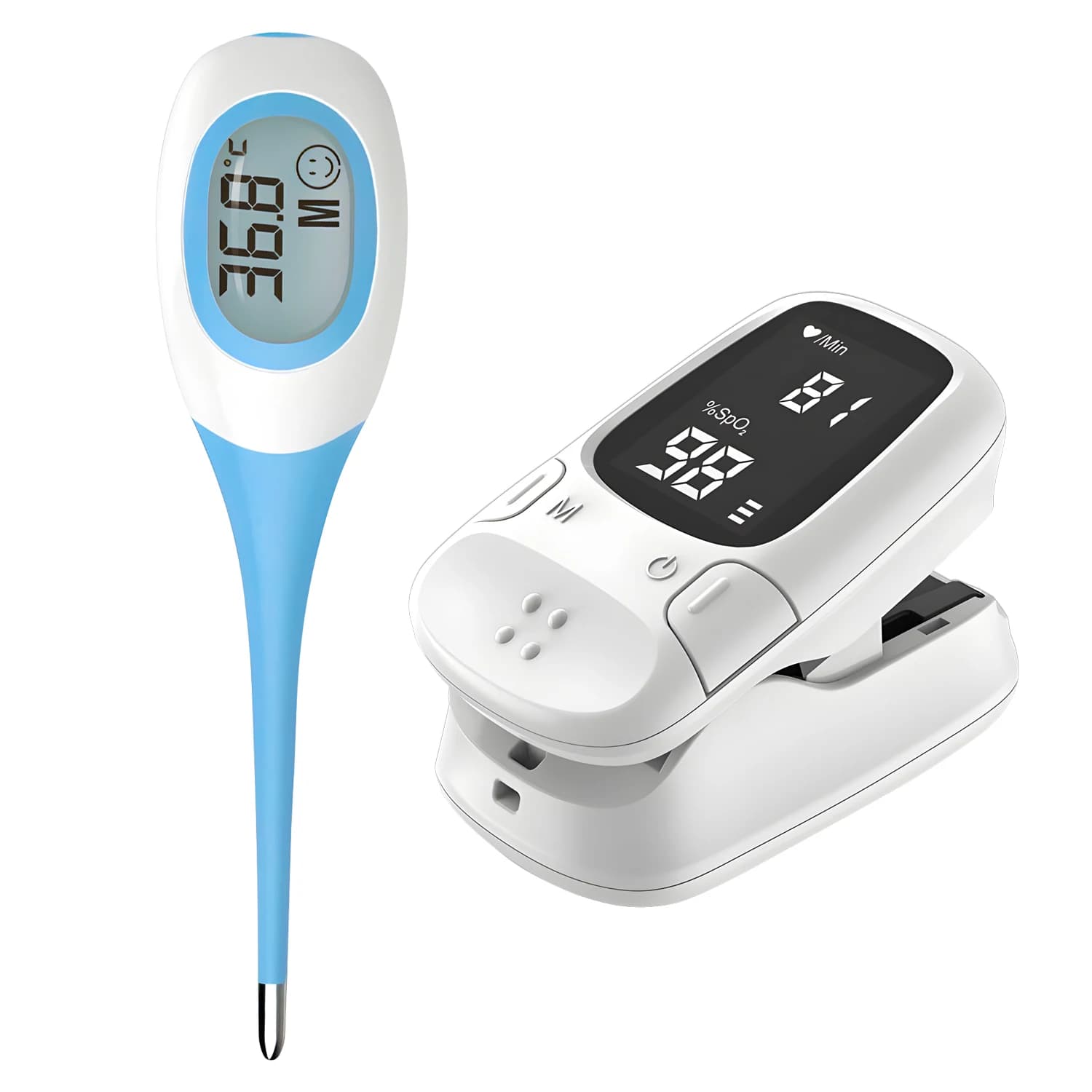 Soft Head Electronic Thermometer: Oral Measurement/Axle for Adults and Home Children, Pulsossimeter with finger clip