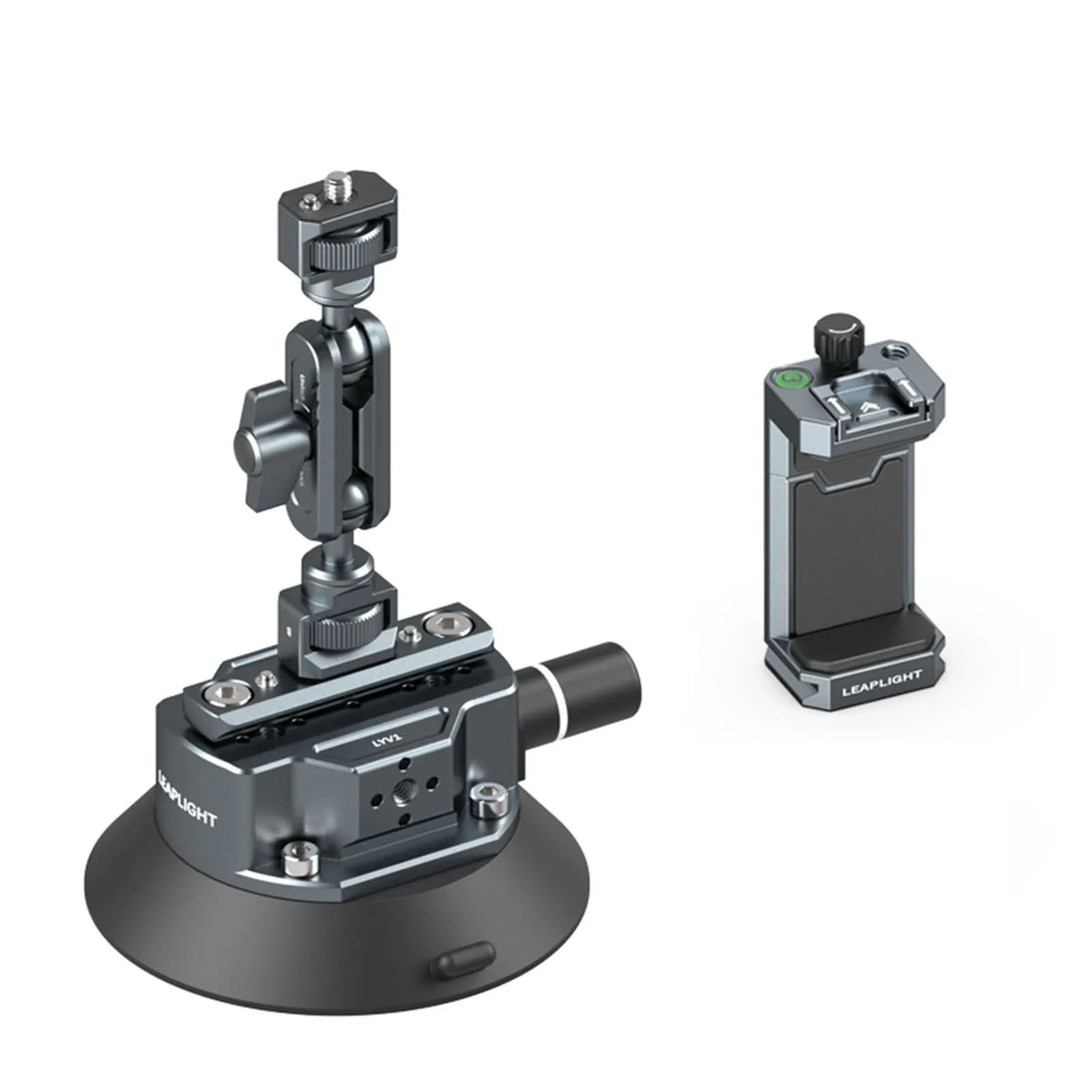 Supporto a ventosa per fotocamera Leaplight con supporto per auto in alluminio su guida NATO per accessori per ventosa a vuoto con braccio magico BallHead