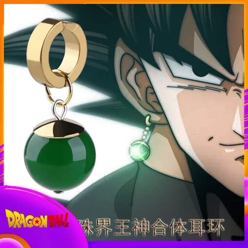Anime Dragon Ball Super Nero Son Goku Zamasu Vegetto Tempo Orecchino Clip per le orecchie Vegeta Cosplay Merch Verde Giallo Orecchini Prop