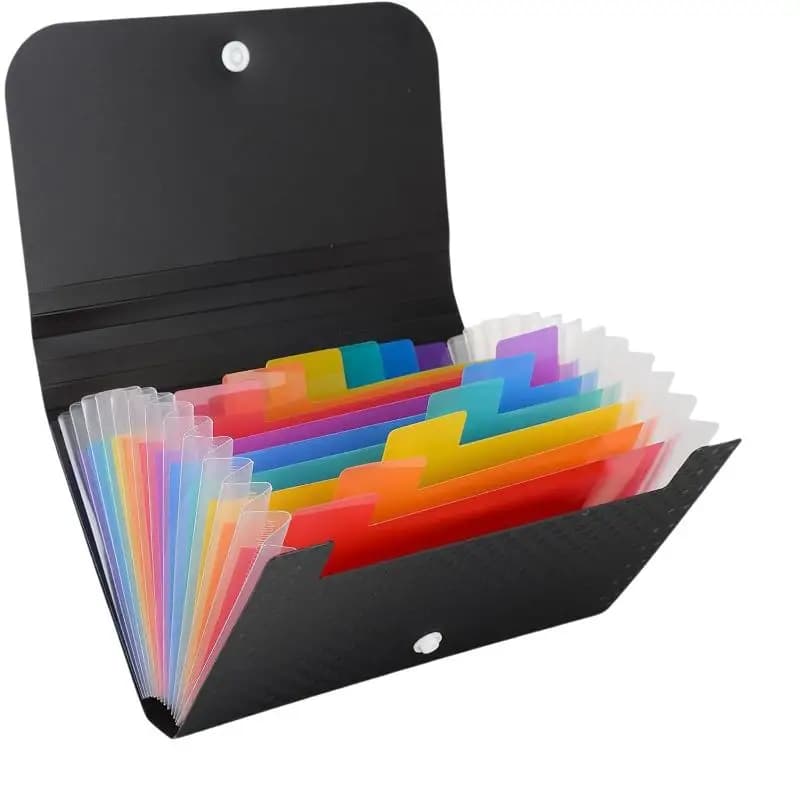 13 Pocket Rainbow Expanding File Folder Clear Waterproof Cover Secure Buckle For Office School Document Storage