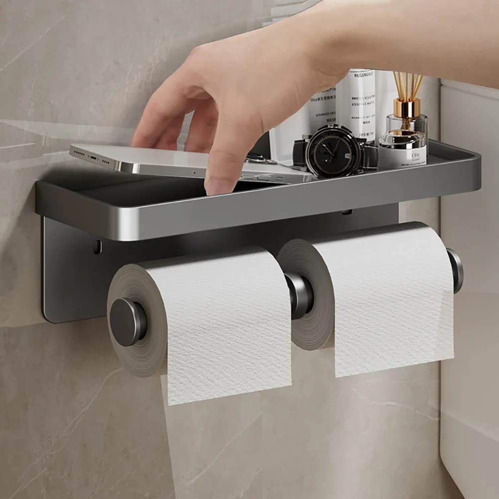 Portarotolo per carta igienica Portarotolo per carta a doppio strato a parete con vassoio portaoggetti Organizzatore Supporto per telefono Accessori per il bagno