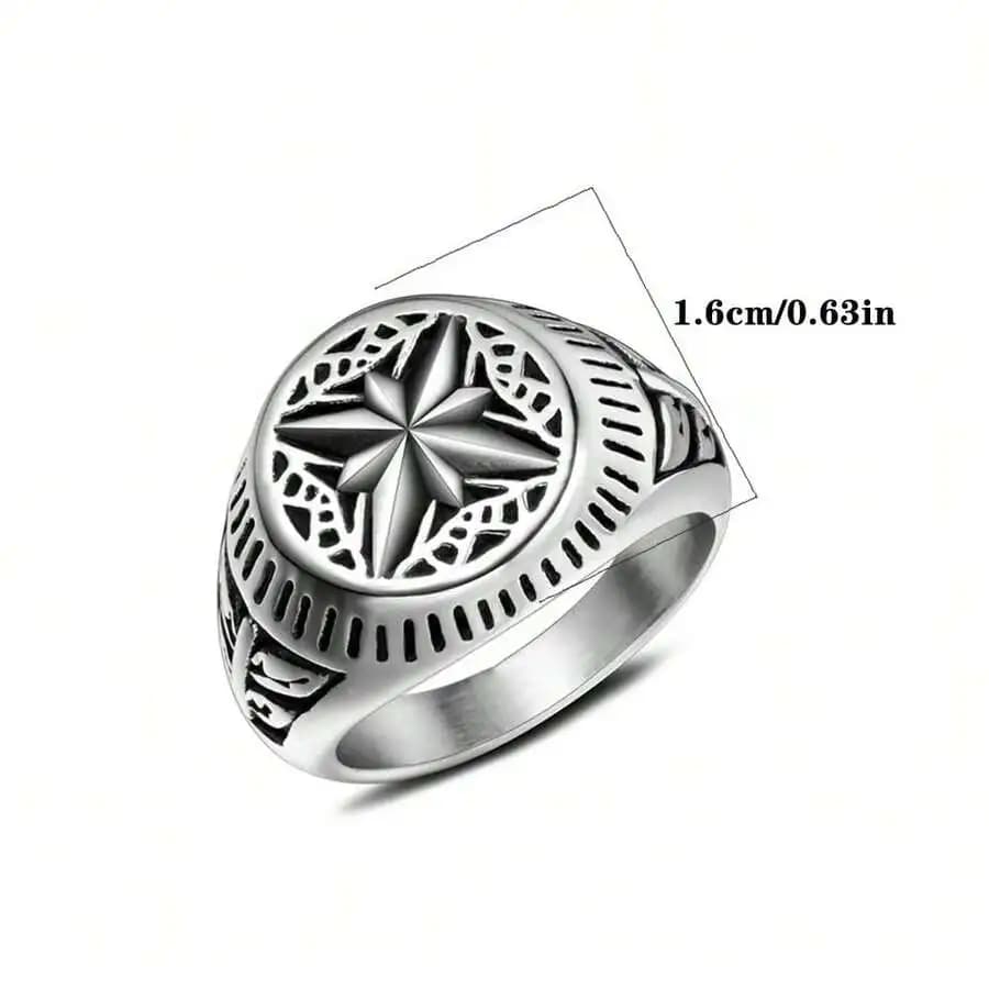 Anello da uomo in acciaio inossidabile con design a stella e bussola, stile punk hip-hop, ideale per il bagno, il nuoto, o come regalo per le vacanze.