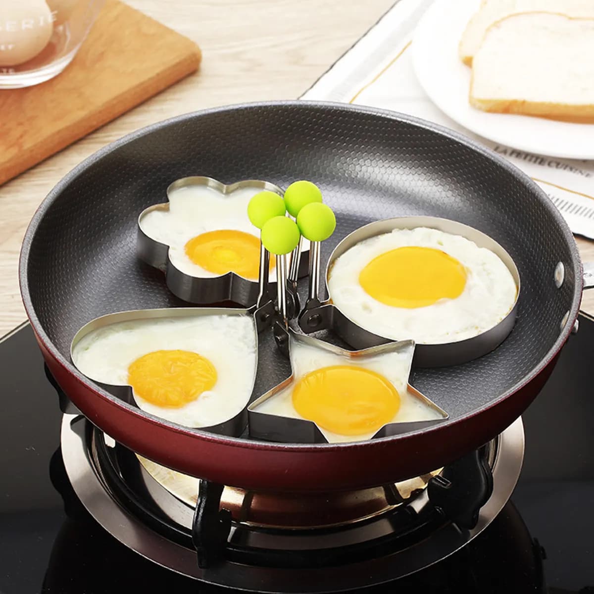 5Pcs Egg Frying Mold Stainless Steel Christmas Tree Shape Easy Release Non Toxic Breakfast Pancake Maker Omelette Ring Cookware