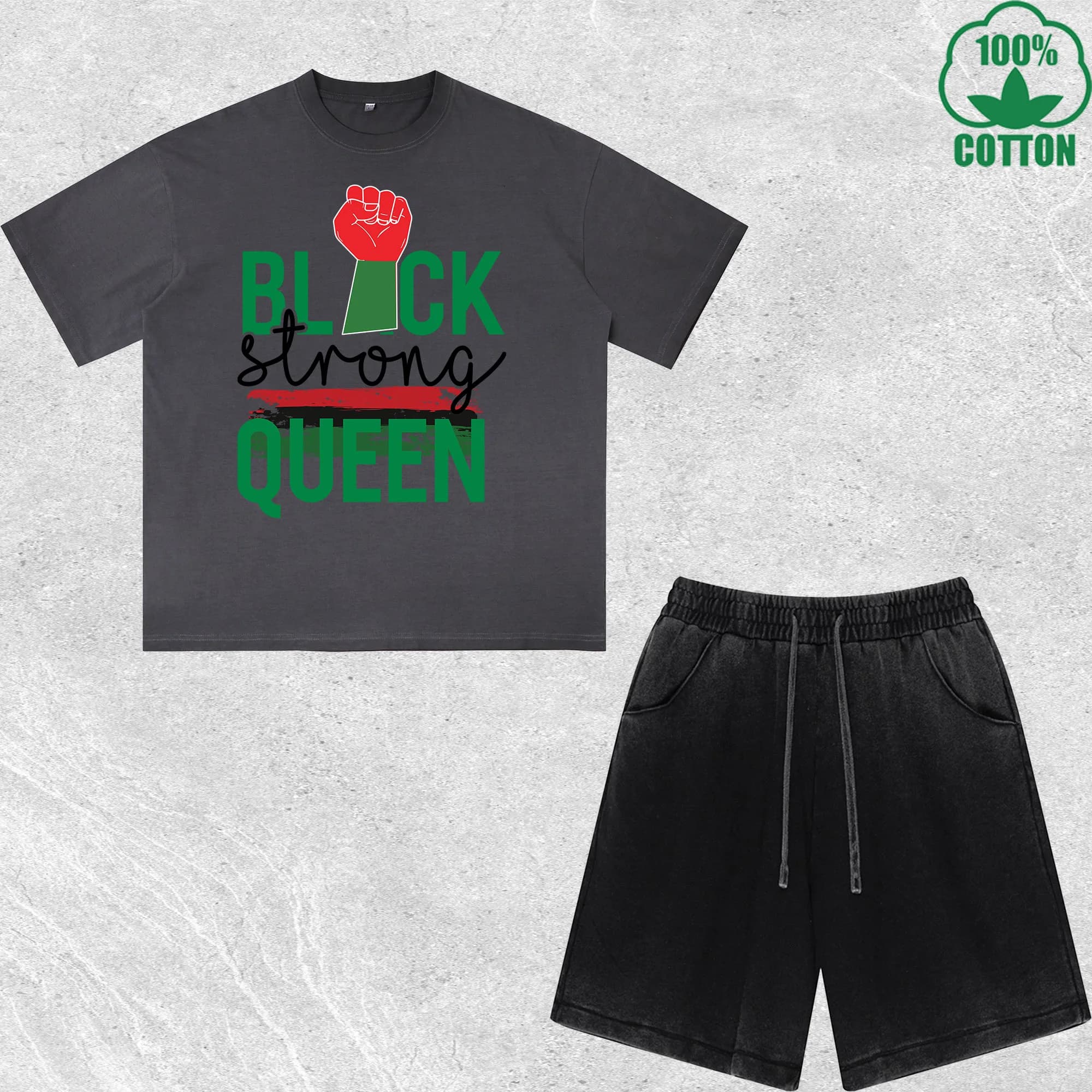 Dirty Wash printed black T-shirt and shorts set, wide fit, fashionable, 100% cotton, convenient packaging