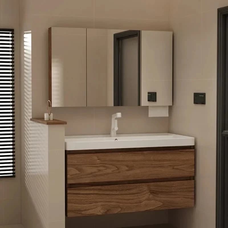 Modern Bathroom Mirror Cabinet Bathroom Furniture with Storage Rack Wall-mounted Mirror Shelf Solid Wood Storage Cabinets m s
