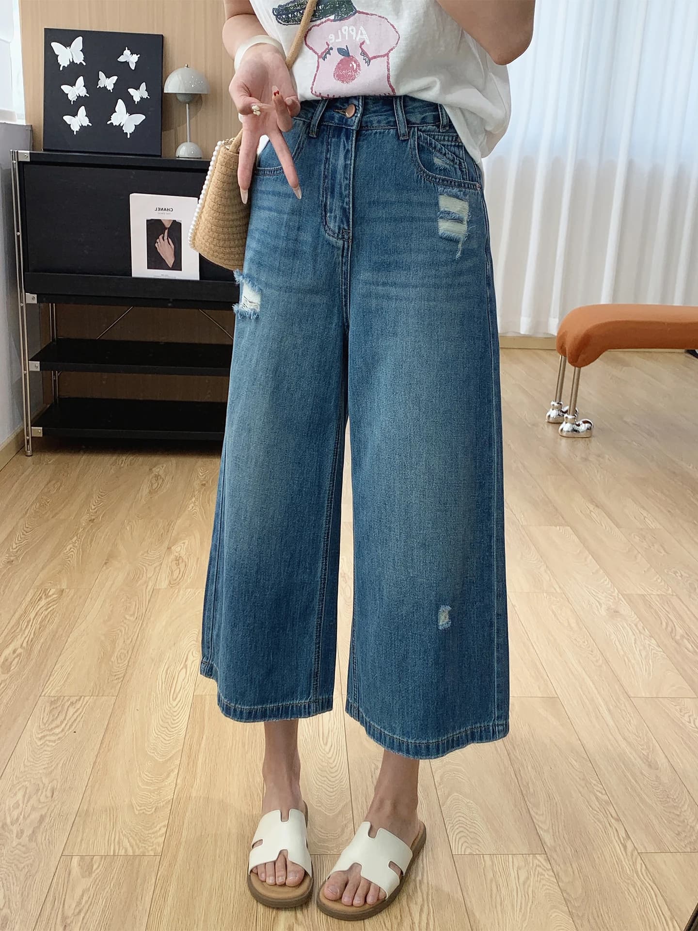 Jeans Estivi Sottili a Vita Alta da Donna, Pantaloni a Gamba Dritta e Larga, Jeans Strappati, Pantaloncini in Denim, Pantaloni Comodi in Cotone per Signore