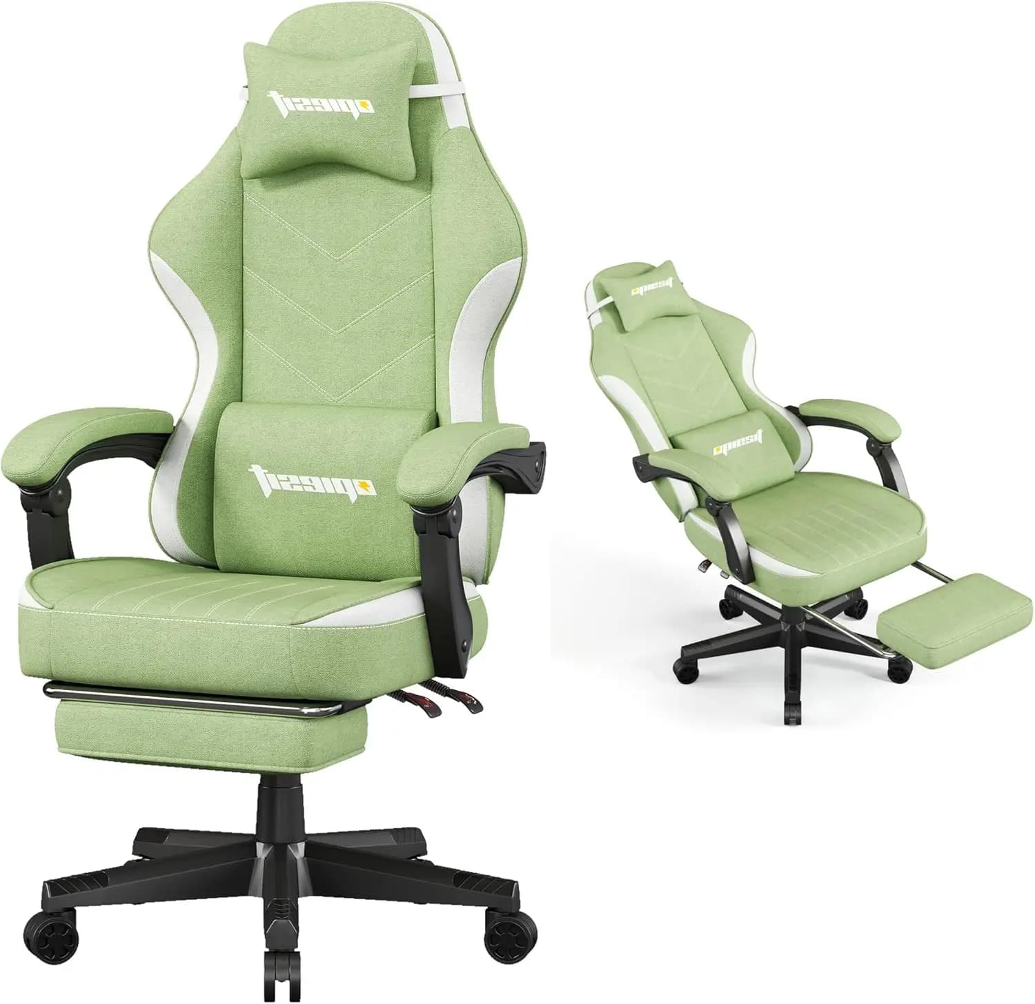 Sedia da Gaming Ergonomica con Cuscino a Molle Insacchettate, Altezza Regolabile e Supporto Lombare per Adulti, Verde