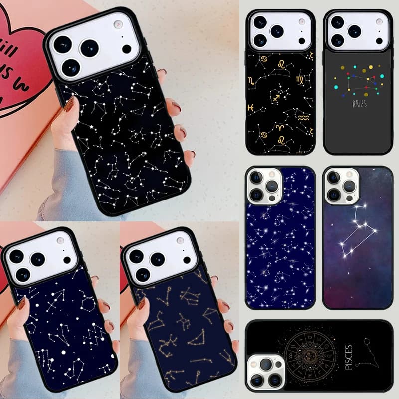 Cover per iPhone con Segni Zodiacali e Costellazioni per Apple iPhone 17 Air 16E 15 14 Plus 13 12 11 Pro Max Mini