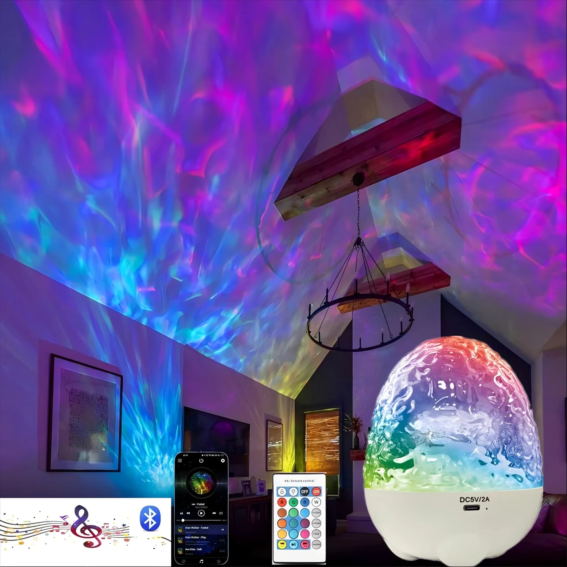 Proiettore cielo stellato RGB Luce notturna Effetto ondulazione dell'acqua Altoparlante Bluetooth Camera di controllo remoto e touch Decorazioni per feste di Natale