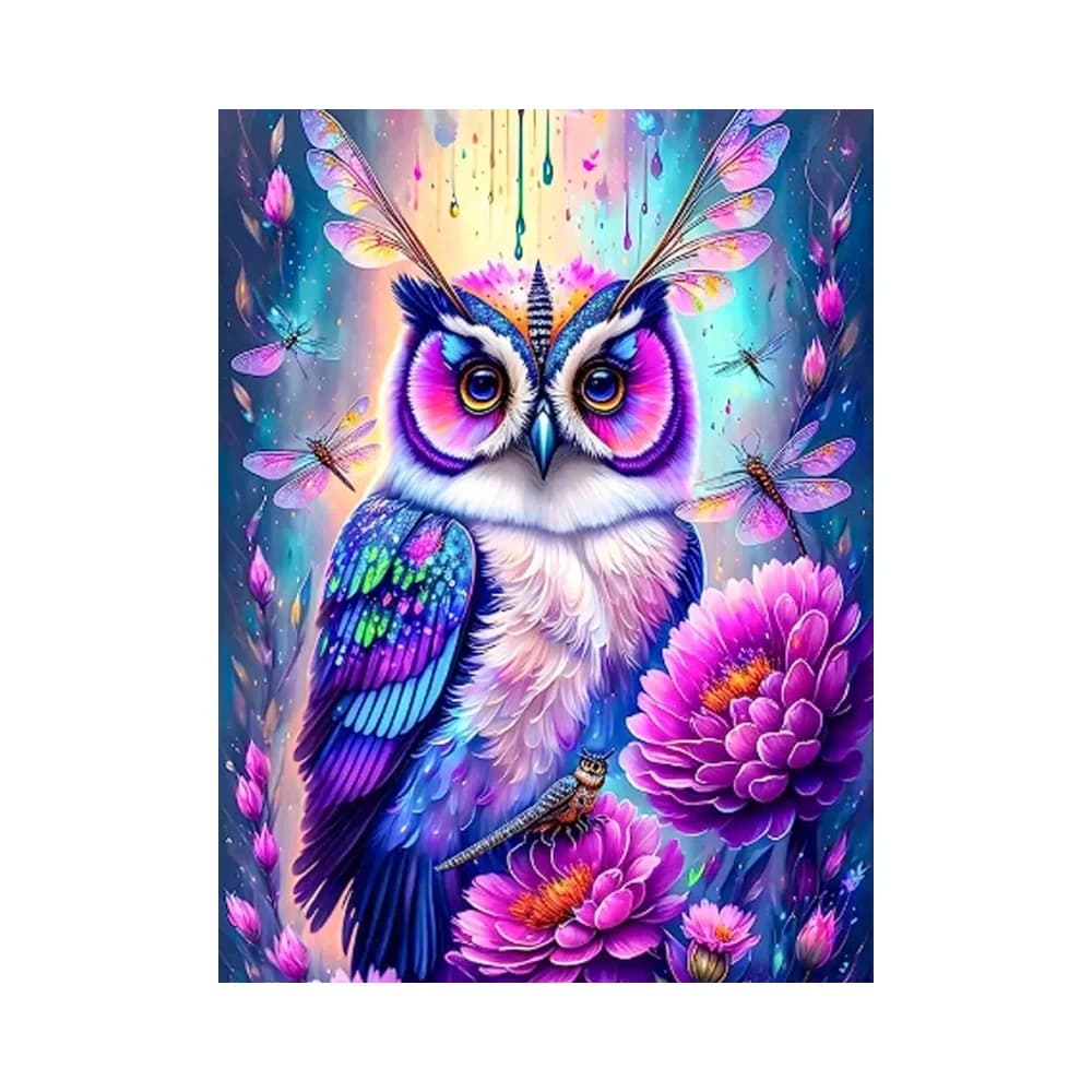 Gufo Rosa Fai da Te, Pittura Diamantata 5D, Ricamo con Diamanti Quadrati e Rotondi, Set Punto Croce Animale Cartone Animato, Decorazione Artistica per la Casa