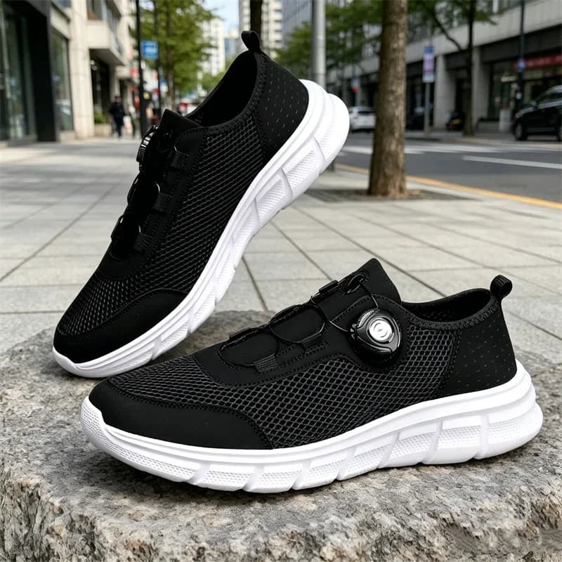 Scarpe da corsa estive in rete da uomo con fibbia rotante, sneakers casual da uomo, scarpe sportive traspiranti, leggere e antiscivolo, scarpe da ginnastica da uomo