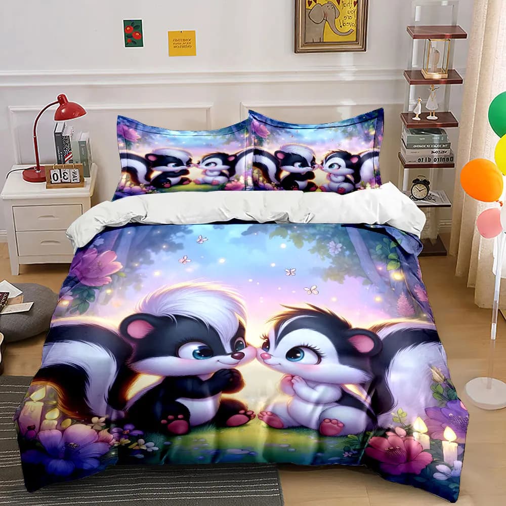 Due adorabili procioni nella romantica foresta Set copripiumino stampato 1 copripiumino + 2 federe Decorazioni per la camera da letto in diverse misure